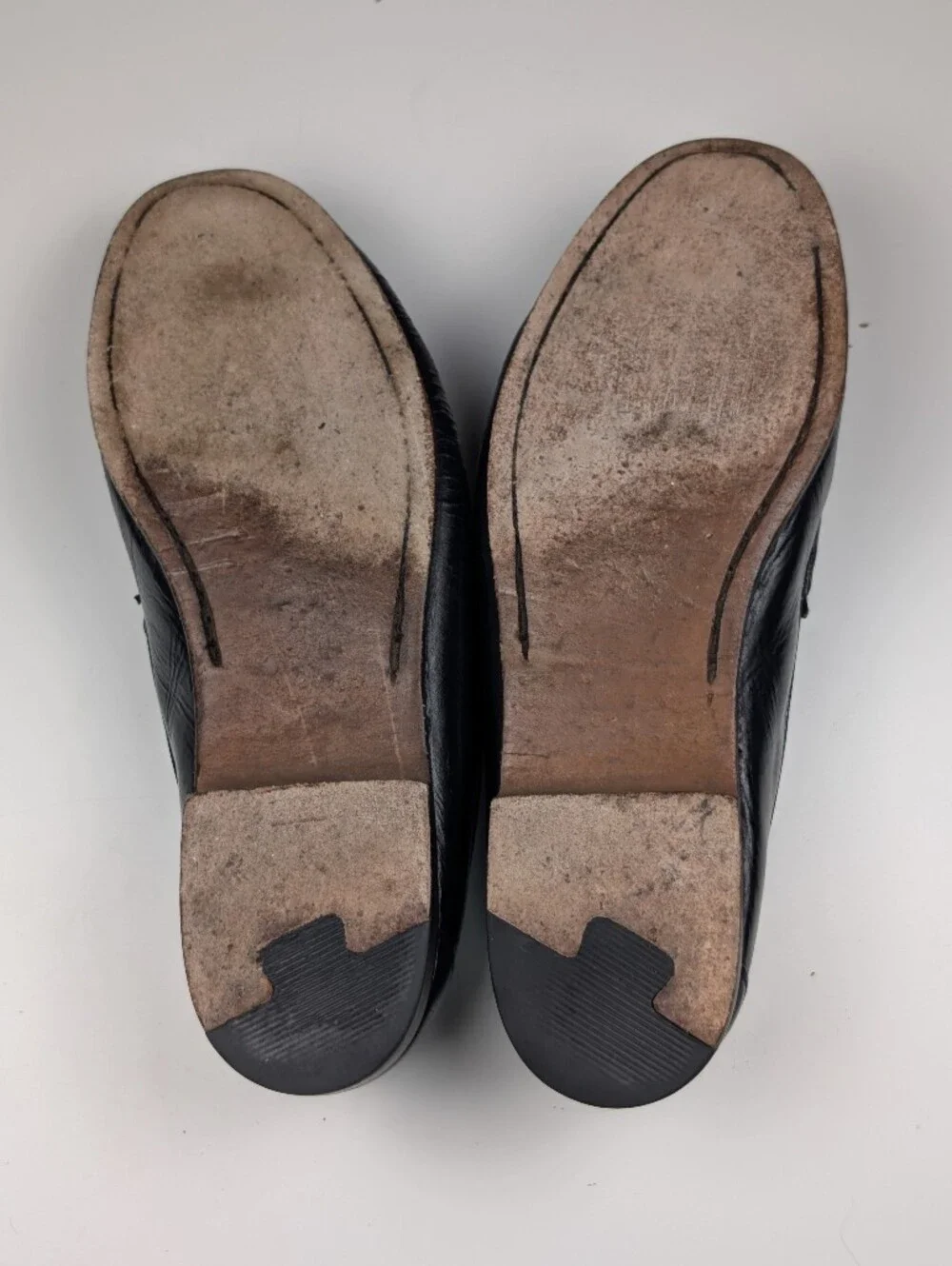 Vintage USA Made Black Leather Horsebit Loafers Mens 10 D Bit Slip On Dress